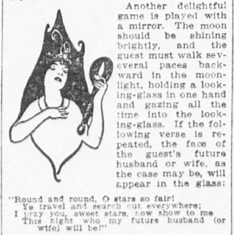Recorte de 1914 sobre caminar hacia atrás mirando un espejo bajo la luna